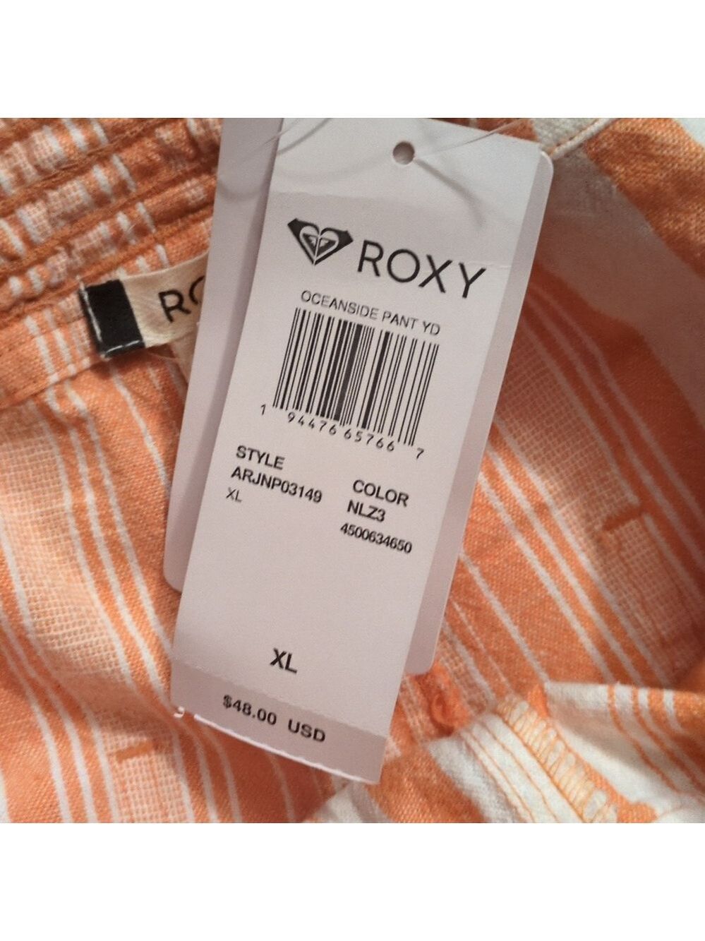 Roxy Orange And White Striped Linen Blend Pants Size XL - Picture 6 of 8